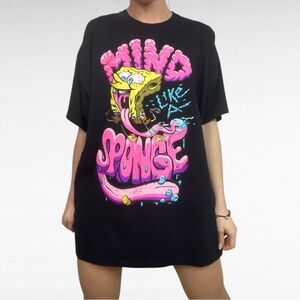 Nickelodeon SpongeBob Graphic Cotton T-Shirt Cartoon Streetwear Black Tee XXL